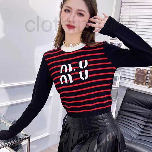 

women's t-shirt designer knitted sweet letter stripe color contrast wool pullover round neck sweater bottom thin women's 2023 35ml, White