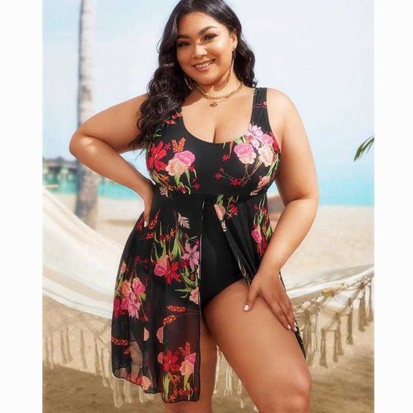 

plus size loose one piece swimsuit fat woman and extra skirt cover belly, White;black
