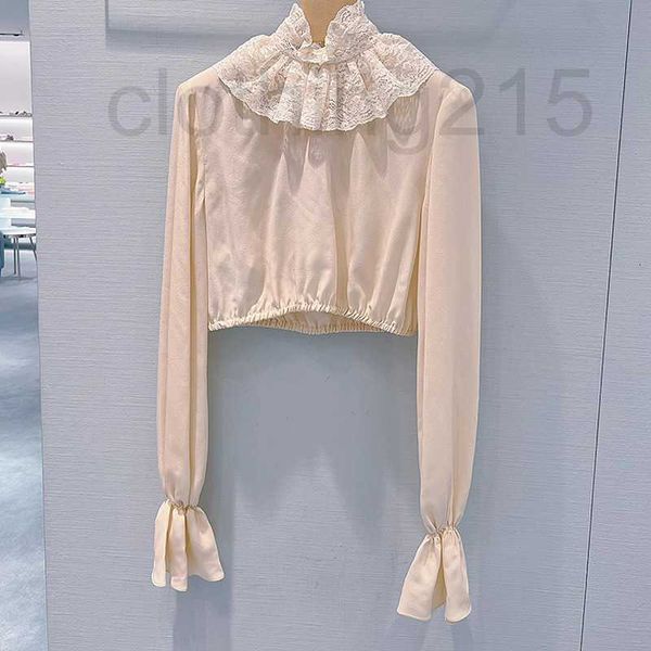 

women's blouses & shirts designer apricot short shirt embroidered lotus collar long-sleeved flared sleeve celebrity versatile autumn ne, White
