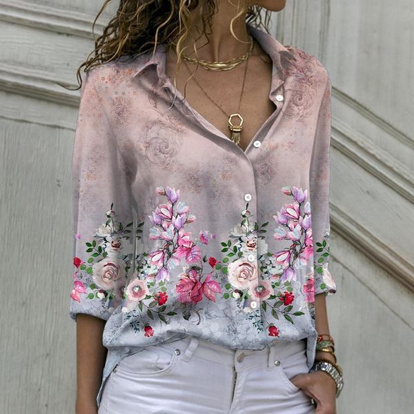 

womens blouses shirts long sleeve fashion loose casual 230214, White