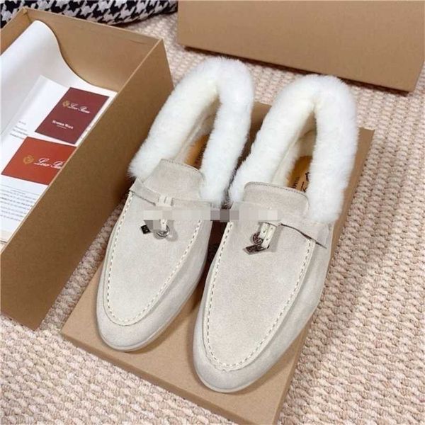 

italy designer loropiana shoes women's shoes lofo shoes flat heels autumn and winter style real wool lining, Black;white