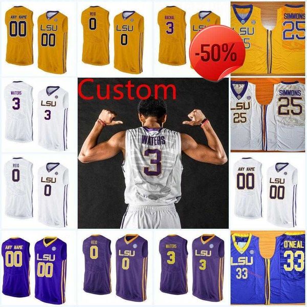 

mens custom ncaa lsu tigers basketball jersey tremont waters nazreon reid noah thomas aundre hyatt duop reath lsu tigers jersey s-3xl, Black