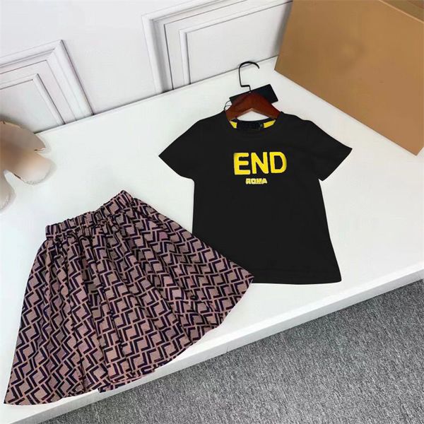 

designer kids clothing sets classic brand baby girls clothes suits fashion letter skirt dress suit childrens clothes 3 colors high quality, White