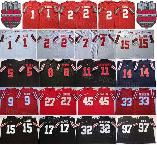 

ncaa football college ohio state buckeyes 8 trey sermon jerseys 100th 2 jk dobbins 1 justin fields 2 chase young 9 binjimen victor 33 master, Black