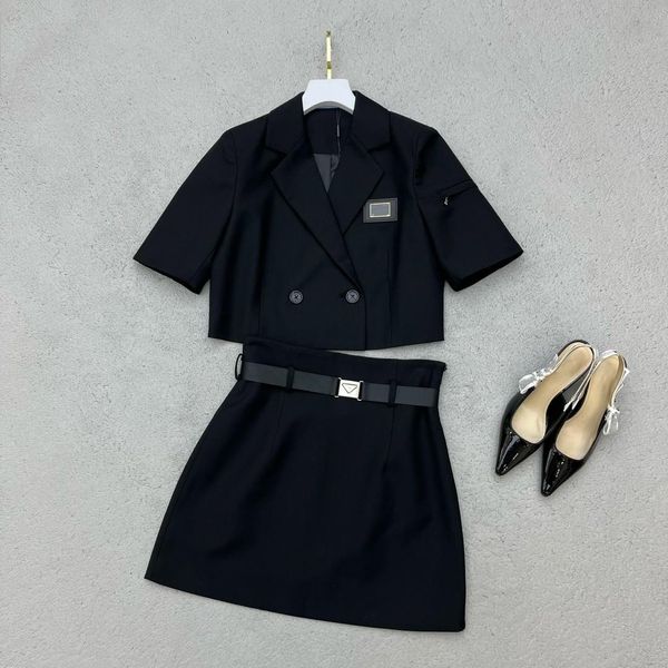 

designer women dress two piece fashion lapel long sleeved jacket high-waisted pleated skirts classic slit skirt suits weekend wear, White;black