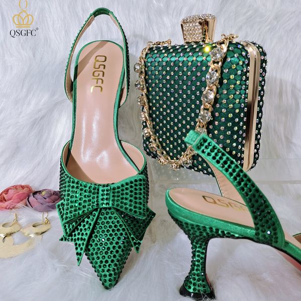 

dress shoes qsgfc green color crystal decoration style wine glass heel friends party shoes nigerian fashion ladies shoes and bag for party 2, Black