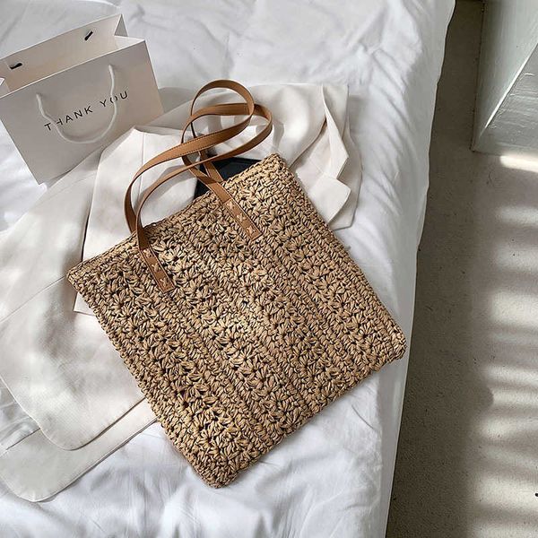 

totes women's bag straw hollow beach shoulder female bags fashion summer vacation shopper handbag for women hand-woven tote handbags 02