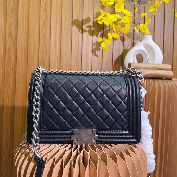 

womens classic boy woven rhombus bag quilted lambskin silver metal hardware chain diagonal crossbody shoulder luxury designer handbag wallet