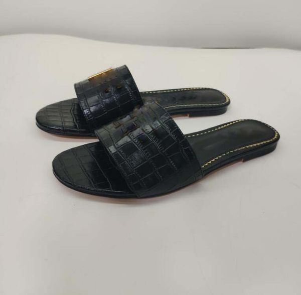 

crocodile stripe flat comfort slippers embossed mules sandals designer slides with box men womens shoes summer real leather cool luxury sand, Black