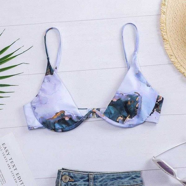 

printed steel bracket triangle cup backless womens bikini swimsuit top, White;black