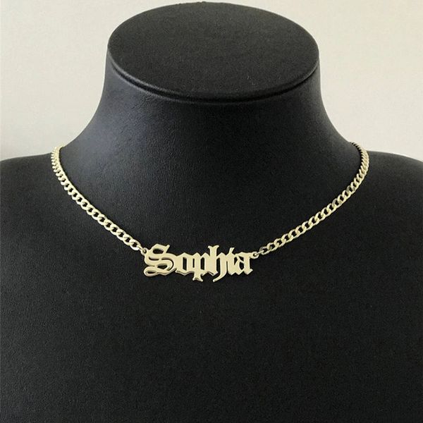 

pendant necklaces custom old english name for women men stainless steel cuban chain customized necklace personalized gothic neck jewelry 230, Silver