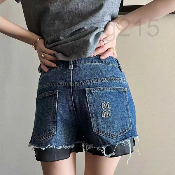 

women's shorts designer 2023 early spring new embroidery panel high waist slim blue straight denim azor, White;black