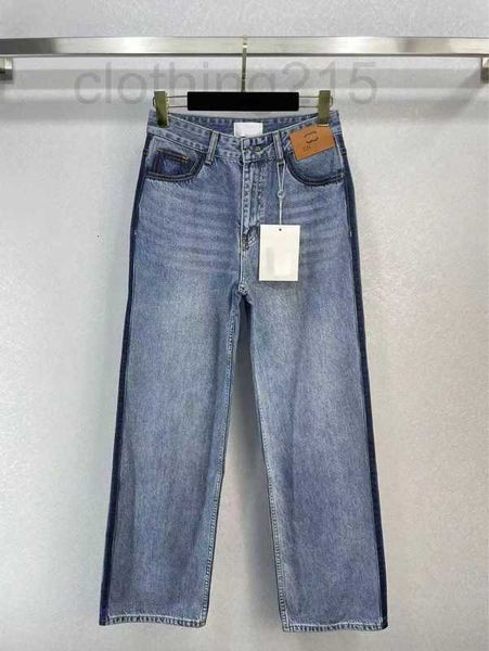 

women's two piece pants designer 22 autumn and winter new small front leather brand washed high waist straight trousers jeans women ew4, White