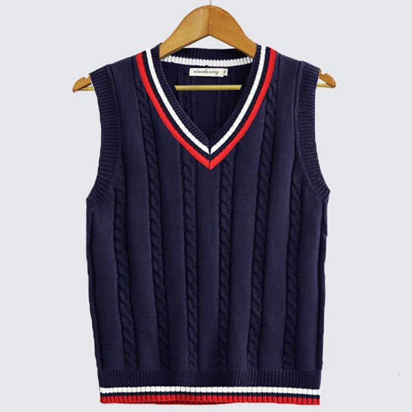 

men's vests spring autumn men uniform vest fashion v neck pullover boys british student sleeveless waistcoat tank sweaters 230214, Black;white