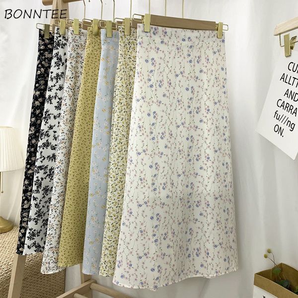 

skirts 7 colors skirts women sweet summer retro female harajuku student ins aline basic floral arrival holiday soft faldas midi 230214, Black