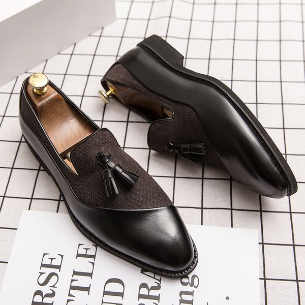 

dress shoes fashion business dress men's shoes classic leather men suits shoes slipon oxfords shoes party tassel designer shoes 230214, Black