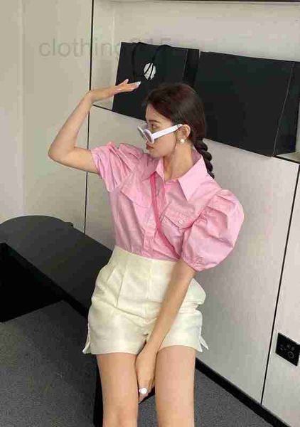 

women's blouses & shirts designer spring and summer 22 exquisite small pointed neck age-reduced bubble sleeve design short shirt ko1k, White