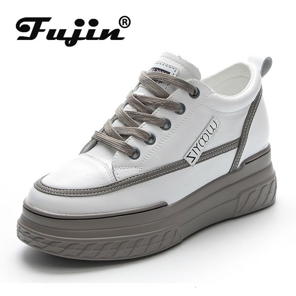 

dress shoes fujin 8cm genuine leather women shoes platform wedge sneakers chunky shoes hidden heel white black women casual shoes summer 230