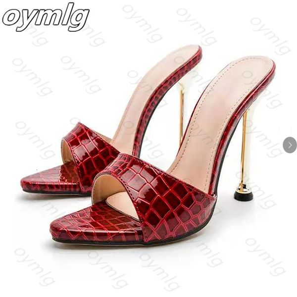 

sandals summer women sandals snake print strappy mules high heels slippers sandals flip flops pointed toe slides party shoes woman 230213, Black