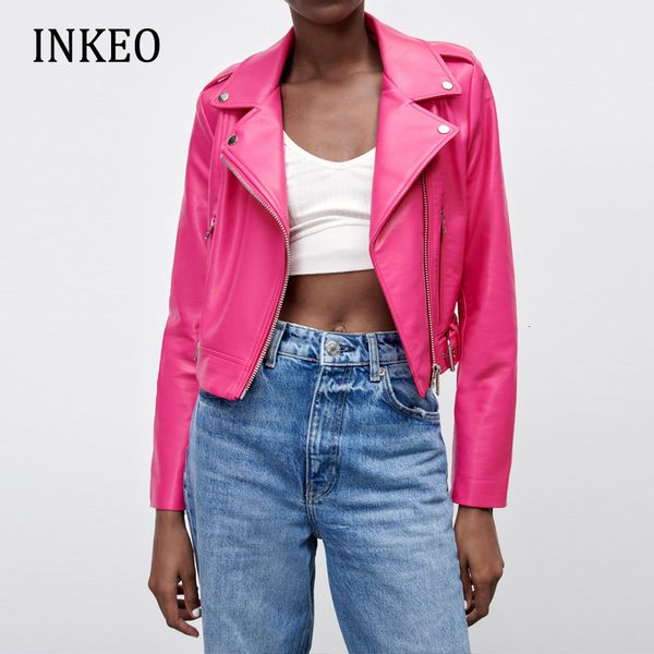 

womens leather faux turquois spring fall leather jacket korean style short zipper motorcycle pu coat female clothing inkeo 2o101 230214, Black