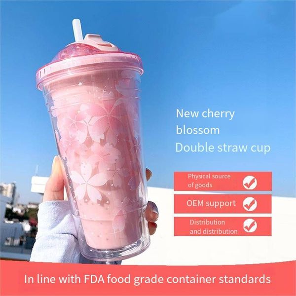 

new flower double-layer plastic cup water bottles creative unicorn micro-landscape straw cup cartoon children's broken summer ice cup