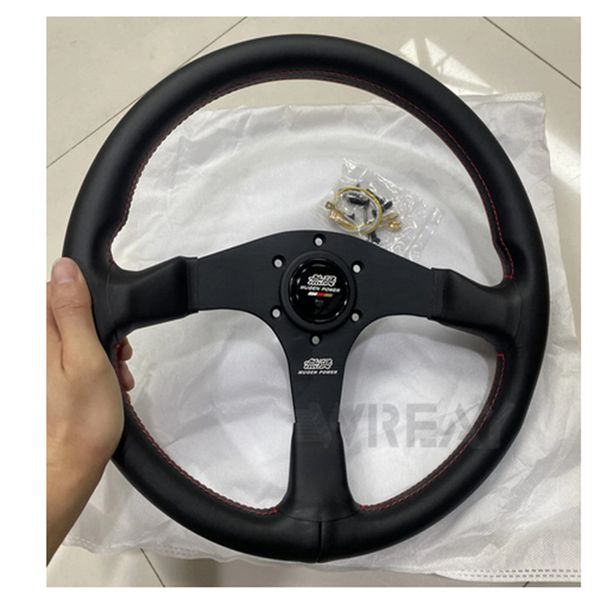 

mugen genuine leather racing tuning drift sport steering wheel with red stitching 14inch/350mm for honda ek eg wood grain steering wheel