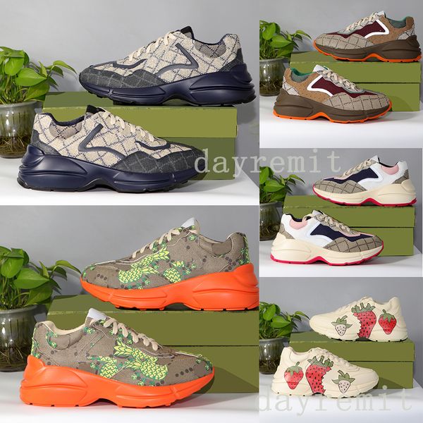 

designer rhyton casual shoes men women trainers multicolor sneakers vintage chaussures platform sneaker strawberry mouse tiger mouth shoe fl, Black