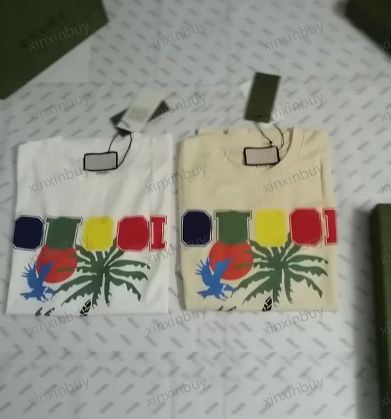 

xinxinbuy men designer tee t shirt 23ss paris vacation california print pattern short sleeve cotton women white black grey xs-l, Black;brown