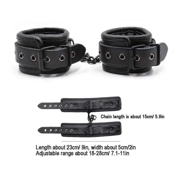 

set black genuine leather handcuffs for toys for couples metal hole hang buckle link bdsm bondage restraints exotic acc, Black;white