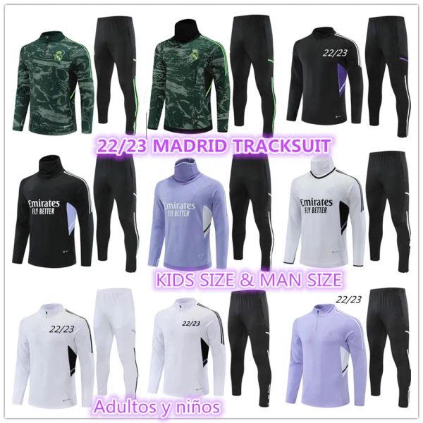 

22 23 real madrids tracksuits kids training suit jerseys soccer tracksuit jacket set 2022 2023 chandal futbol football survetement kid, Black