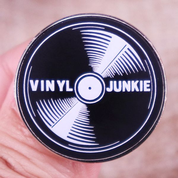 

vinyl junkie record lapel pin cute anime movies games hard enamel pins collect metal cartoon brooch backpack hat bag collar lapel badges, Blue
