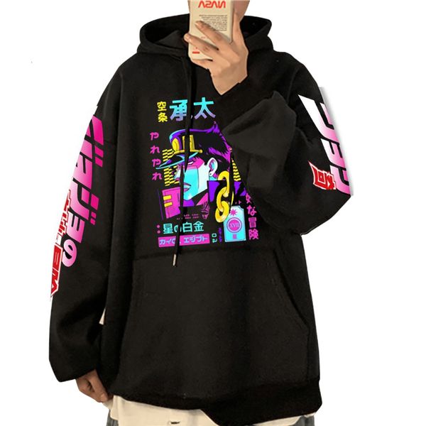 

mens hoodies sweatshirts anime jojos bizarre adventure printed hip hop long sleeve pullover loose print streetwear for men and women 230214, Black