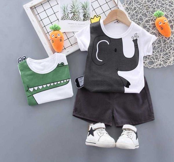 

baby summer clothing sets fashion cartoon tshirtsshort pcs suit animal children clothes for bebe boys mt, White