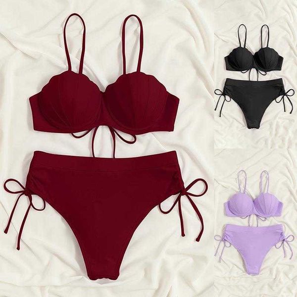 

bikini multi color shell steel bracket split swimwear, White;black