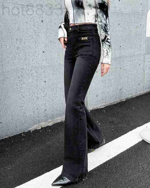 

women's jeans designer the new front pocket chain decoration micro flare pants style is absolutely unique djt0, Blue