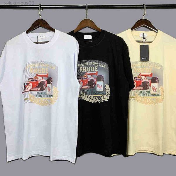

high version 2022 summer american fashion brand rhude f1 racing printed men's and women's short sleeve t-shirt, White;black