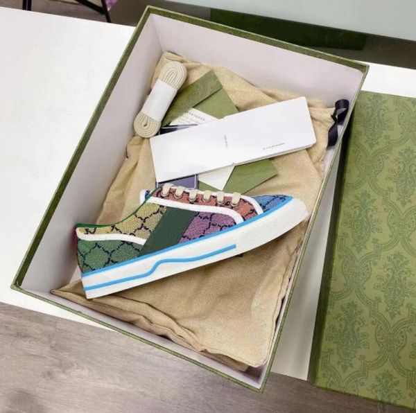 

with box designer sneakers ggity shoes designer tennis 1977 sneaker canvas luxury shoes beige blue washed jacquard denim women's shoes, Black