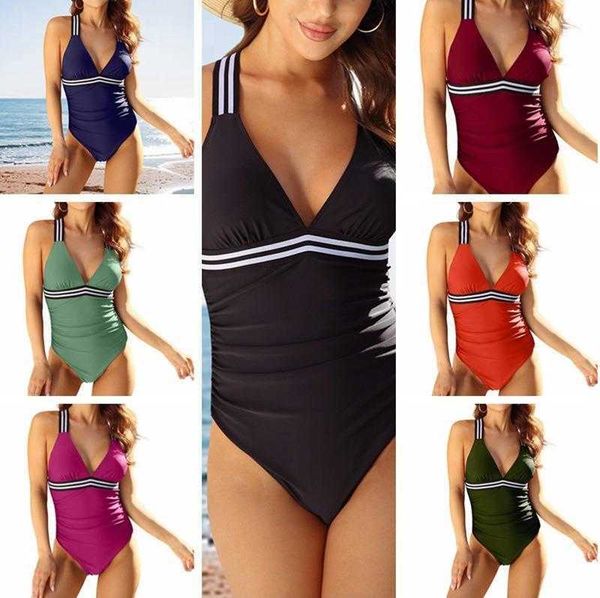 

23 women bikinis v neck one piece solid color stitching bikini, White;black