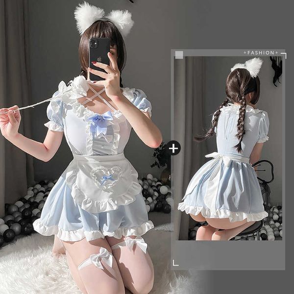 

your cat be underwear blue lovely girl lolita maid pleated dress light and breathable, Black;white