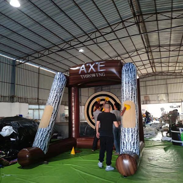 

3x3m inflatable flying axe throwing interactive game/giant 3d inflatable throwing axe carnival game for sale with axes and blower ship, Black;white