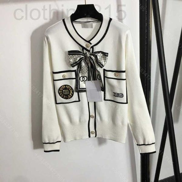 

women's knits & tees designer fall cc women sweater jacket crochet mujer wool cardigan hoodie pearl badge 911 cch brand long sleeve coa, White