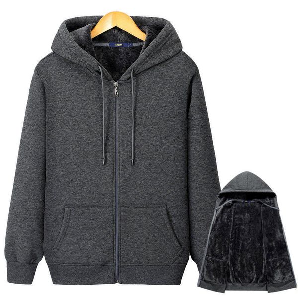 

men's hoodies sweatshirts men's sweater autumn and winter fleece thickened hooded solid color casual sports zipper cardigan men&#0, Black