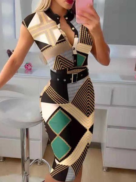 

casual dresses colorblock plaid print sleeveless buttoned bodycon dress women t230210, Black;gray