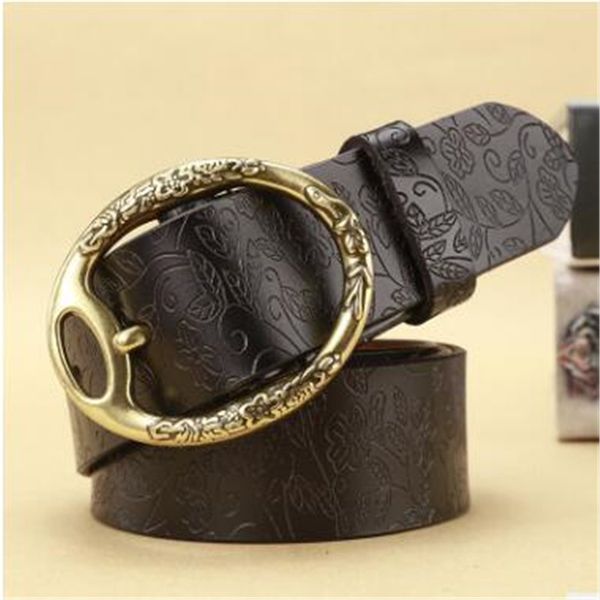 

new lady leather belt korean version simple joker pure cowhide buckle belt female wide decorative cow belt wholesale, Black;brown