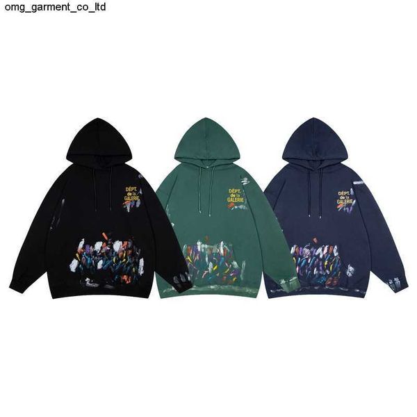 

new designer men's galery dept fashion brand ink graffiti loose hooded sweater coat loose casual hoodie, Black