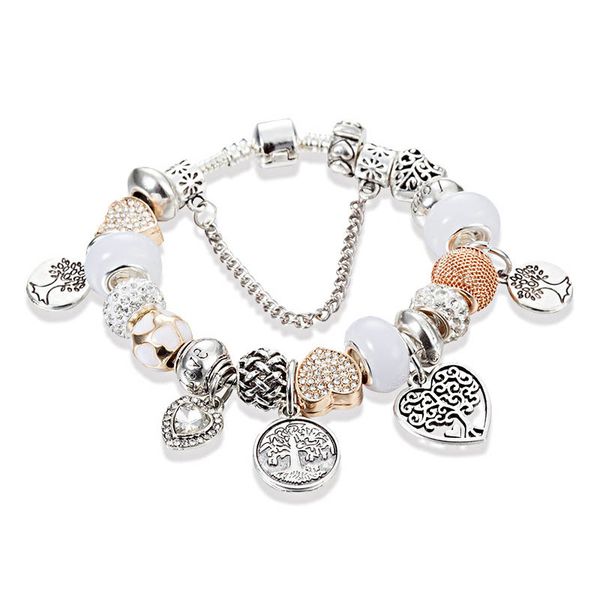 

family tree pendant charms bracelet with original box for pandora 925 silver plated party jewelry for women girlfriend gift snake chain char, Golden;silver