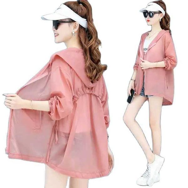 

outdoor t-shirts 2022 new fashion ice silk sun protection clothing female summer mid long light thin ladies jacket breathable loose women&#0, Gray;blue