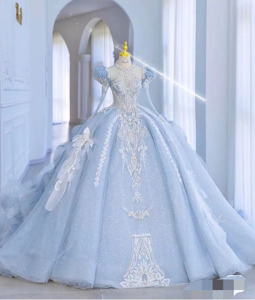 

sweetheart corset ball gown wedding dresses dubai floor length princess bridal gowns beaded lace pearls custom made long sleeve bridal dress, White