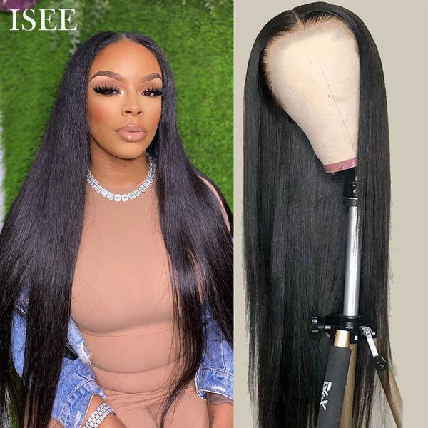 

straight glueless wig 100%human hair for women wear and go wigs easy install straight hd swiss lace closure wigs isee young hair, Black