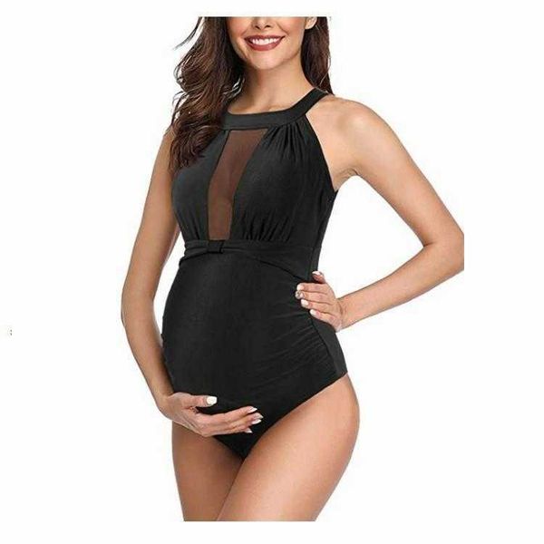 

swimwear for maternity solid color integrated widen plus size pleats belly, White